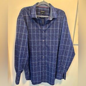Bugatchi Shirt Mens XL Blue Check Plaid Classic Fit LS  Button Down Flip Cuff